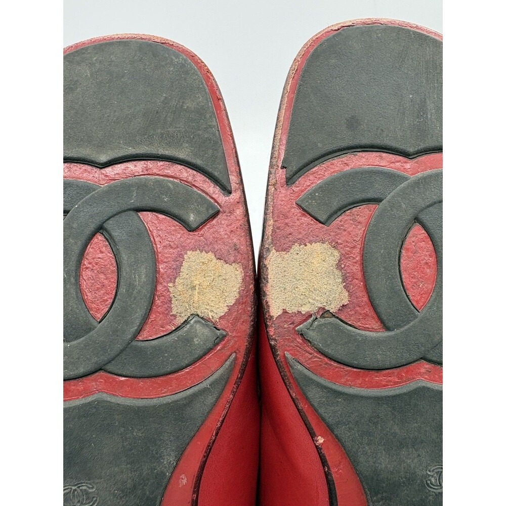 Chanel Red Calf Leather Loafers CC Logo Vintage Black Trim Y2K Sz EU 36 - Picture 12 of 14